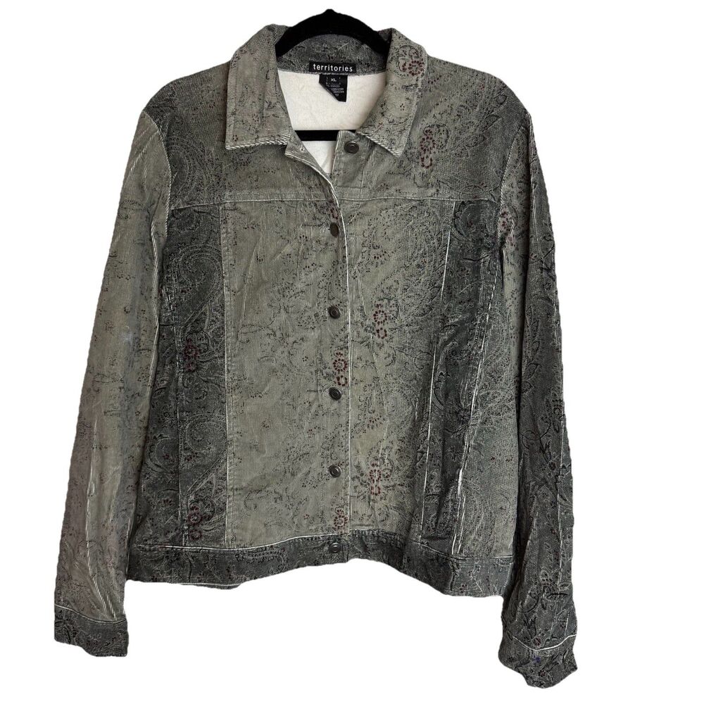Territories Corduroy Button Down Paisley Print Jacket Women’s Size XL